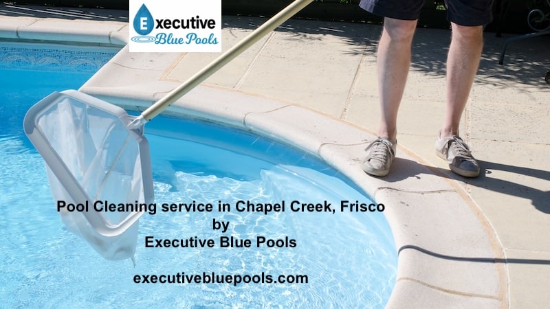 Executive Blue Pools is a pool cleaning company which delivers HOA-friendly, route-optimized pool care across Chapel Creek (Frisco 75034)—a luxury, west-Frisco enclave tucked between the Dallas North Tollway and Preston, near Stonebrook Pkwy and Lebanon Rd—combining meticulous cleaning, tight water chemistry, and full-pad diagnostics with gated-entry coordination for hassle-free service; our PHTA® CPO technicians with Texas RAIL licensing handle weekly/bi-weekly/monthly programs that improve hydraulics and clarity (skimmer/pump basket clears, weir checks, surface netting, return-eyeball aiming to kill dead spots, manual/robotic vacuuming, systematic brushing of walls/steps/benches/tile line), restore and maintain filtration efficiency (PSI/flow trending, DE/sand backwash scheduling, full tear-downs on DE and cartridge filters, proper DE recharge, seal/O-ring/manifold/lateral service, cartridge replacement when pleats collapse), and lock in balance for hard North Texas water (precise FC/CC, pH, TA, CH, CYA, salt, TDS, phosphates; LSI kept ~−0.10 to +0.10 to prevent scale/corrosion; breakpoint chlorination/SLAM only when indicated); we tune and descale salt chlorine generators (Pentair IntelliChlor/iChlor, Hayward AquaRite, Jandy TruClear), support tablet/liquid chlorination, leverage ORP when automation allows, and run full equipment diagnostics on pumps (single/2-speed/VS), filters (DE/cartridge/sand), heaters (gas/heat pump), automation/actuators (Pentair IntelliCenter/IntelliTouch, Jandy iAquaLink, Hayward OmniLogic), valves, relays/GFCI, lights, booster pumps, and cleaners (Polaris, Dolphin, Pentair), with photo-rich digital reports after each visit; specialty programs include green-to-clean (green/mustard/black algae), post-storm remediation (debris + fine-silt removal, clarifier/floc if needed, filter recovery), scale/stain control (tight LSI, sequestering agents, iron/copper ID, ascorbic treatments, bead-blasting for stubborn waterline calcium), targeted leak screening (dye tests, suction/return pressure testing, pad micro-leak inspection), and freeze readiness (sensor checks, freeze-mode programming, heater bypass verification, protected drainage); recommended targets: FC 3–6 ppm per FC/CYA ratio and bather load, pH 7.4–7.8, TA 70–110 ppm, CH 250–400 ppm, CYA 30–50 ppm for liquid/tablet pools or 60–80 ppm for SWG, Salt 3,000–3,500 ppm; our crews routinely service homes along Bluffview Dr, Aberdeen Pl, Arbor Cove Dr, Happy Hollow Dr, and connect schedules around the neighborhood’s greenbelt and Caddo Trail corridor for efficient routing; for smooth HOA-compliant access we coordinate with Chapel Creek Ranch HOA management; all work is backed by our 100% Satisfaction Guarantee, No-Show Guarantee, and Crystal-Clear Water Promise—so your Chapel Creek pool stays balanced, sanitary, and swim-ready year-round; request a same-day quote, book a startup or green-to-clean service.